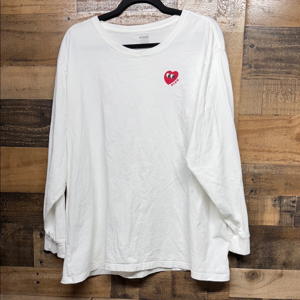 VS PINK Oversized‎ Heart Logo Long-Sleeve Campus Tee Women's Size XXL